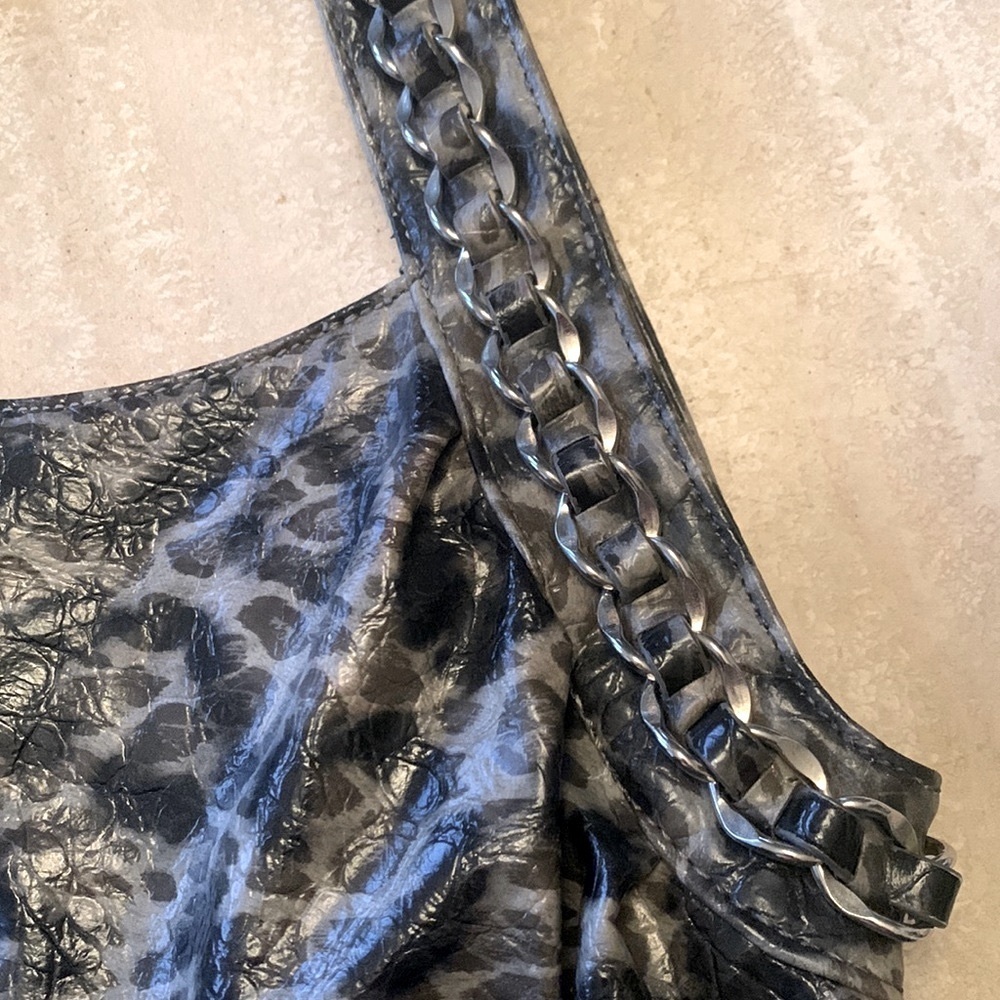 ALDO black/grey leopard bag, top handles, chains. faux leather, zip, pocket. EUC - Picture 8 of 17